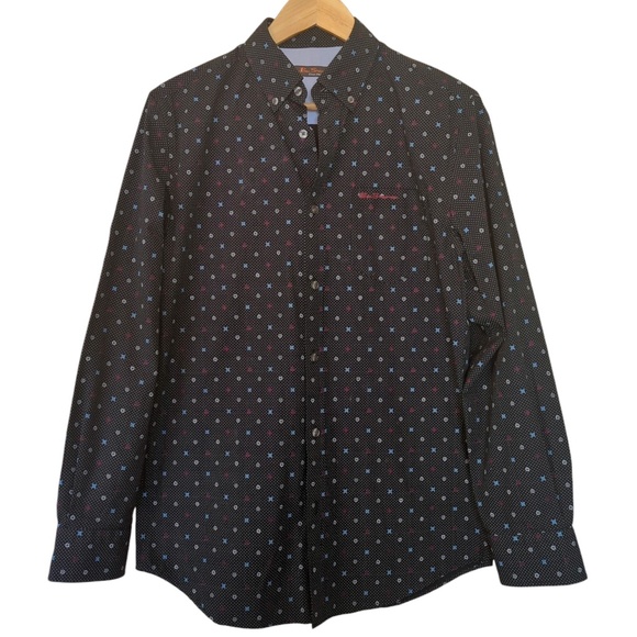 Ben Sherman Black Geometric Print Long Sleeve Button Down Shirt - Picture 2 of 12